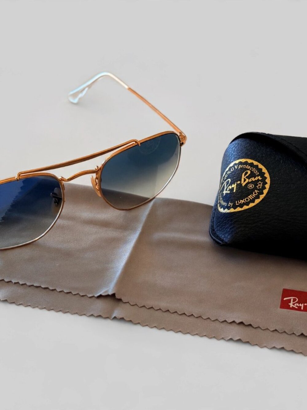 Ray-Ban Marshal Gold Aviator Sunglasses — Blue Gradient Lenses